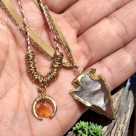 🆕️ Indian Handcrafted Carnelian & Brown Agate Boho Chic Layered Necklace Set 🌟 - Picture 8 of 10